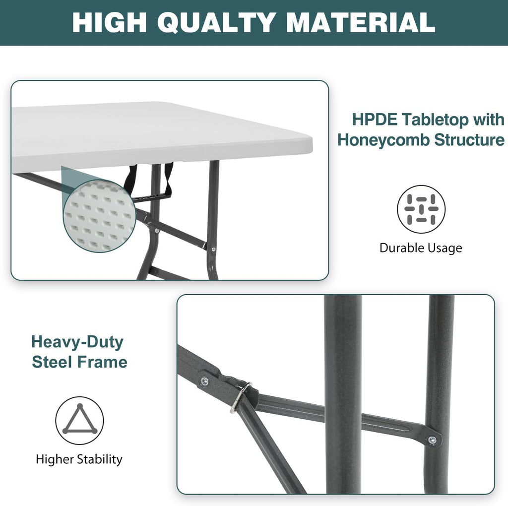 6FT Folding Table | White | Portable Plastic Table