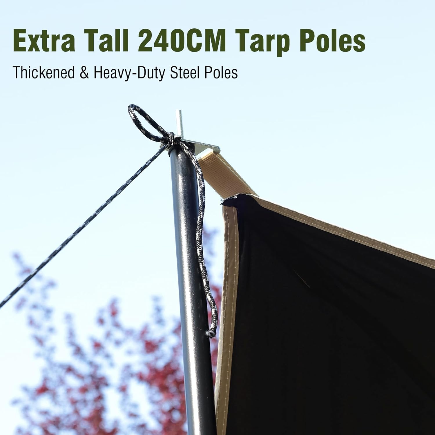 Waterproof Camping Tarp Hammock Rain Fly -14.7×14.7ft with 2 Poles, Mutifunctional Tent UV Protection & Waterproof &