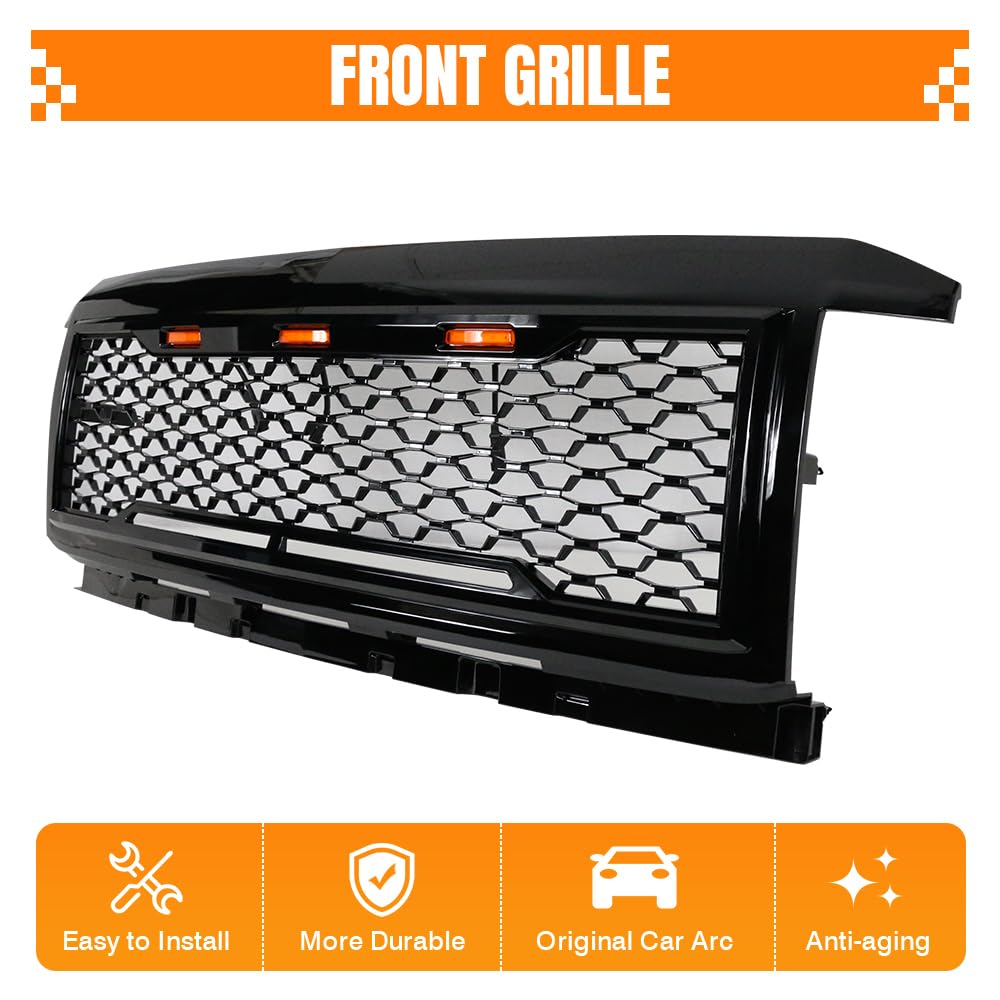 MODILOVER Grille for 2015-2018 Chevy Silverado 2500 3500, Gloss Black