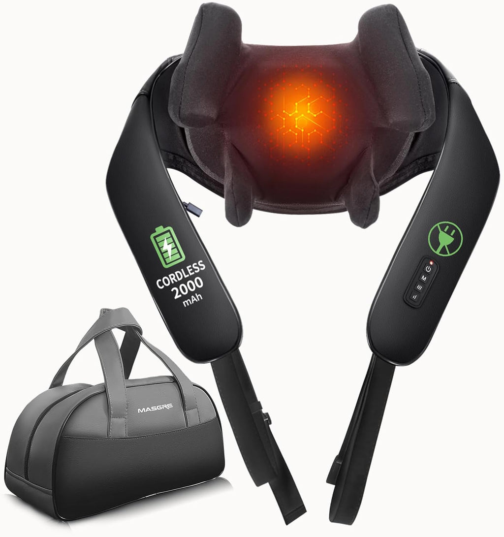 Cordless Neck Massager with Heat, Shiatsu Neck and Back Massager for Pain Relief Deep Tissue, Electric 3D Kneading