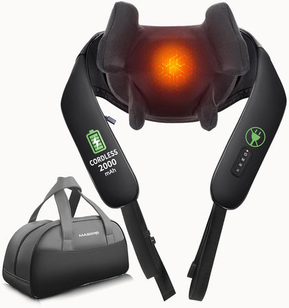 Cordless Neck Massager with Heat, Shiatsu Neck and Back Massager for Pain Relief Deep Tissue, Electric 3D Kneading