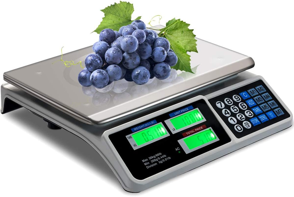 66 LB Digital Scale Price Computing Deli Electronic Counting Weight with Dual Clear LCD Display, Stainless Steel Top