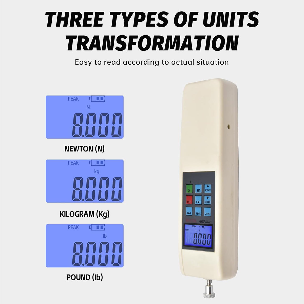 Digital Force Gauge 1000N/100kg/220Lb Capacity, 3 Units Switchable (N/kgf/lbf), Handheld Dynamometer Push Pull Tester with Data Storage & USB Output