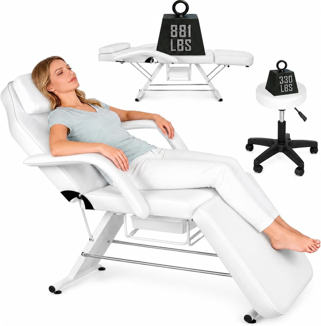 78” x 24” Tattoo Chair, Reclining Facial Bed Esthetician Chair, Waterproof 3-Section Lash Bed Massage Table with with