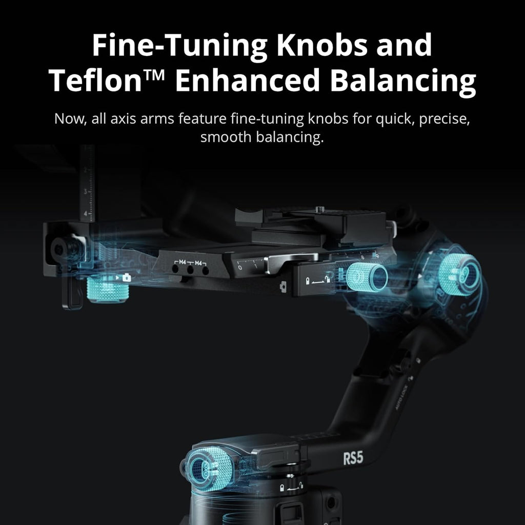 RS 5, Gimbal Stabilizer for Camera, Canon/Sony/Nikon/Fujifilm | Fine-Tuning Knobs, 2nd-Gen Automated Axis Locks