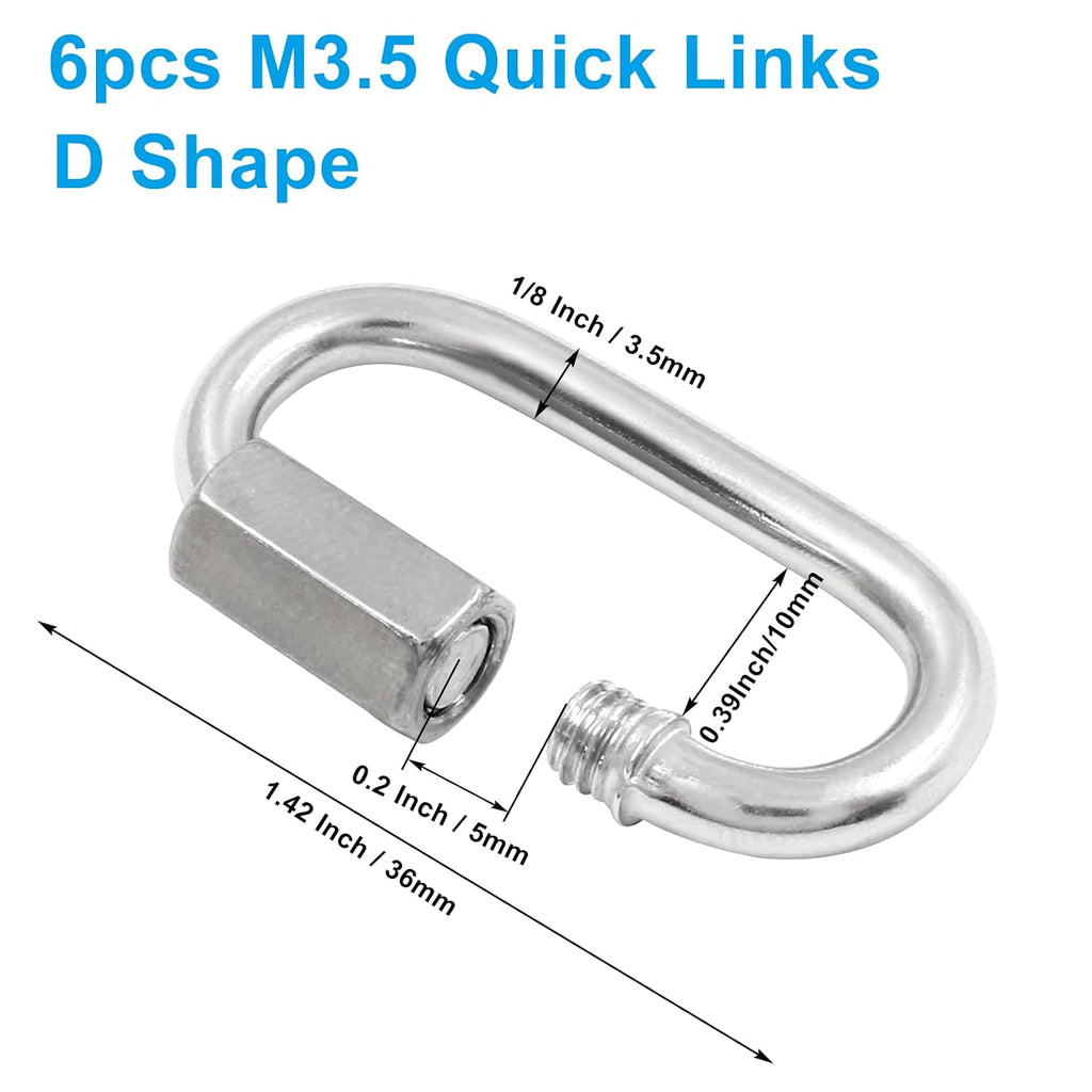 12Pcs 1/8 Inch 304 Stainless Steel D Quick Link Locking Connector