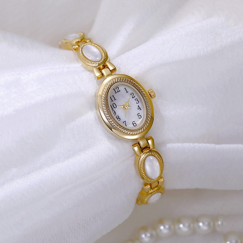 Womens Gold Watch Waterproof Quartz Wrist Watch Elegant Oval Vintage Small Dial Bracelet Watch Fashion Dress Watches