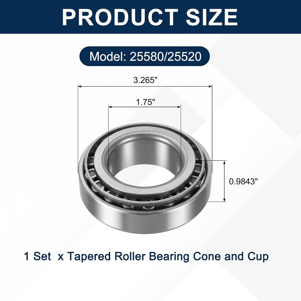 uxcell 25580/25520 Tapered Roller Bearing Cone and Cup Set, 1.75" Bore