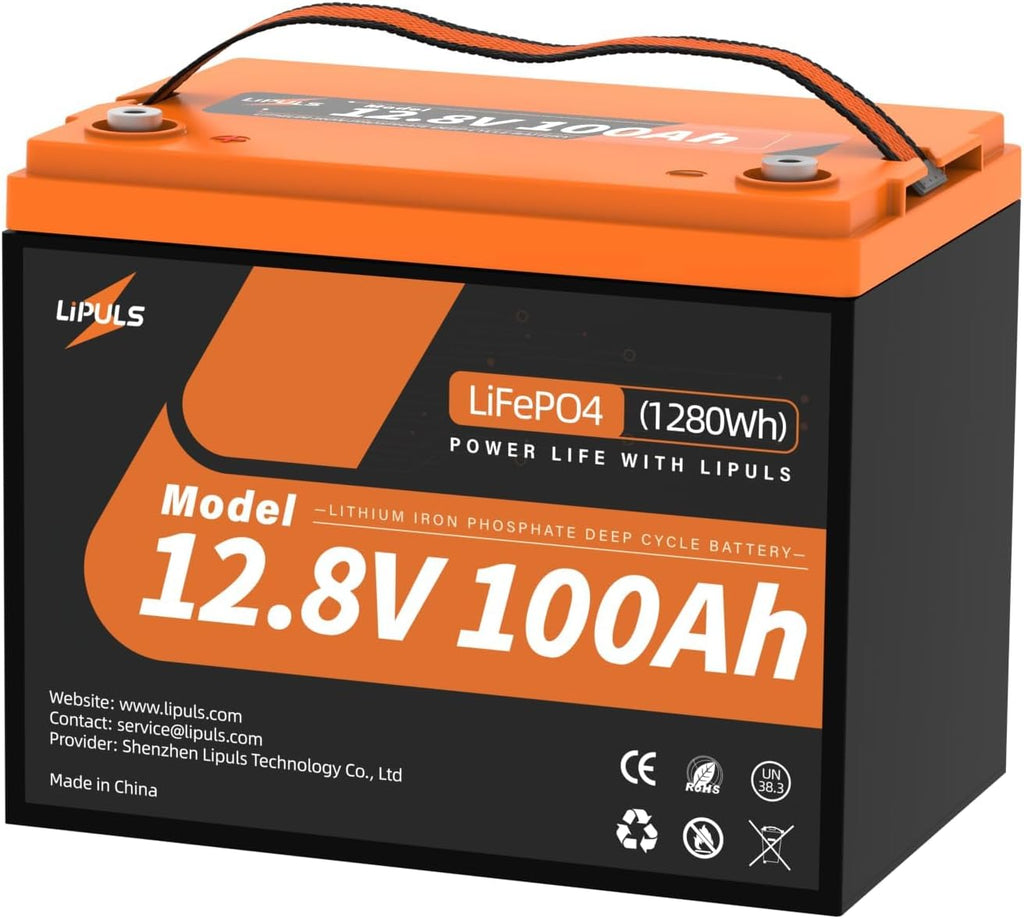 12.8V 100Ah LiFePO4 Lithium Battery, Group 24 Lithium Battery Built-in 100A BMS and Grade A Cells, 15000 Cycles