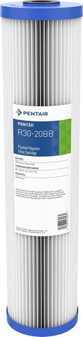 Pentair Pentek R30-20BB Big Blue Sediment Water Filter, Whole House Pleated Polyester Filter Cartridge, 20" x 4.5", 30 Micron, White