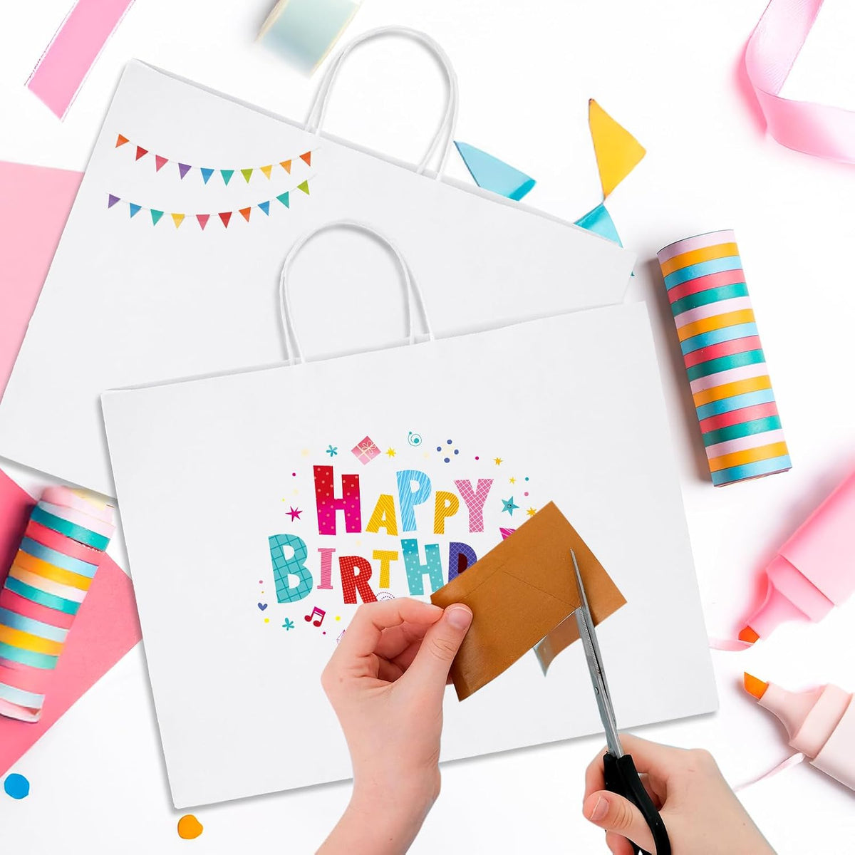 Gift Paper Bags with Handles White X-Large 16x6x12 Inch 25 Pack Bulk