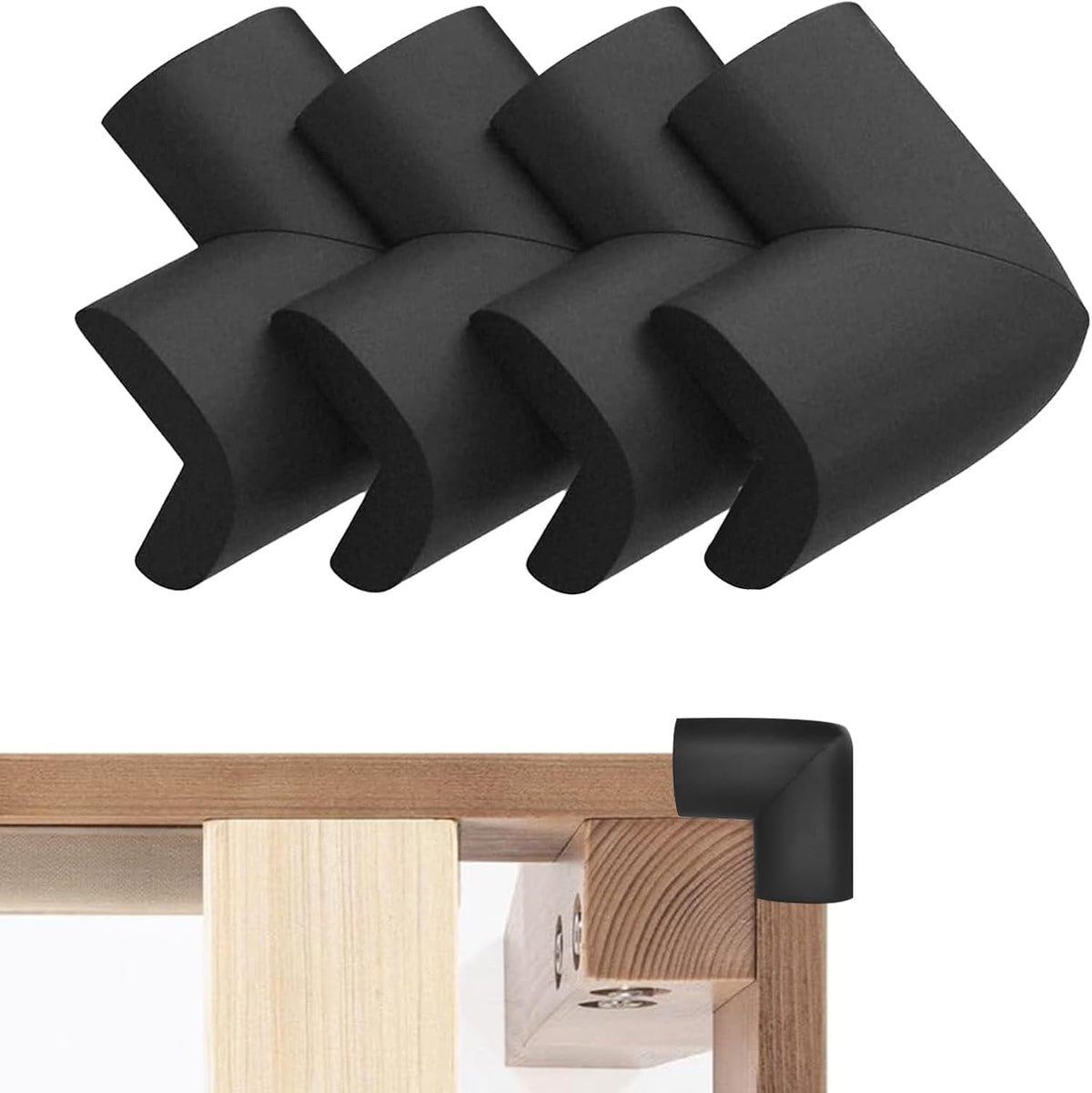 Bed Frame Corner Protector Black: 4 Pack Foam Rubber Guards Bumpers for Bed Table Cabinet Corner Safe Impact
