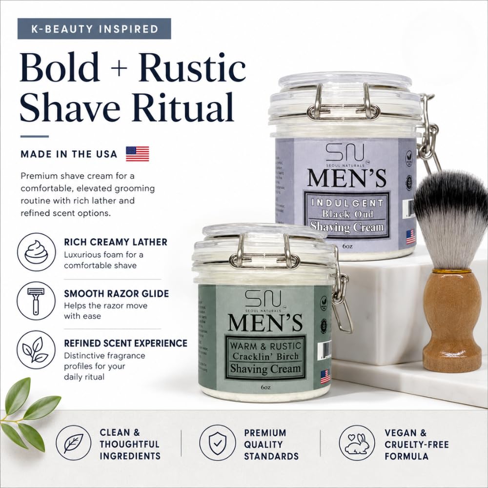 Earthy Cedarwood and Sandalwood Shaving Cream with Barber Brush, k beauty, 6 oz