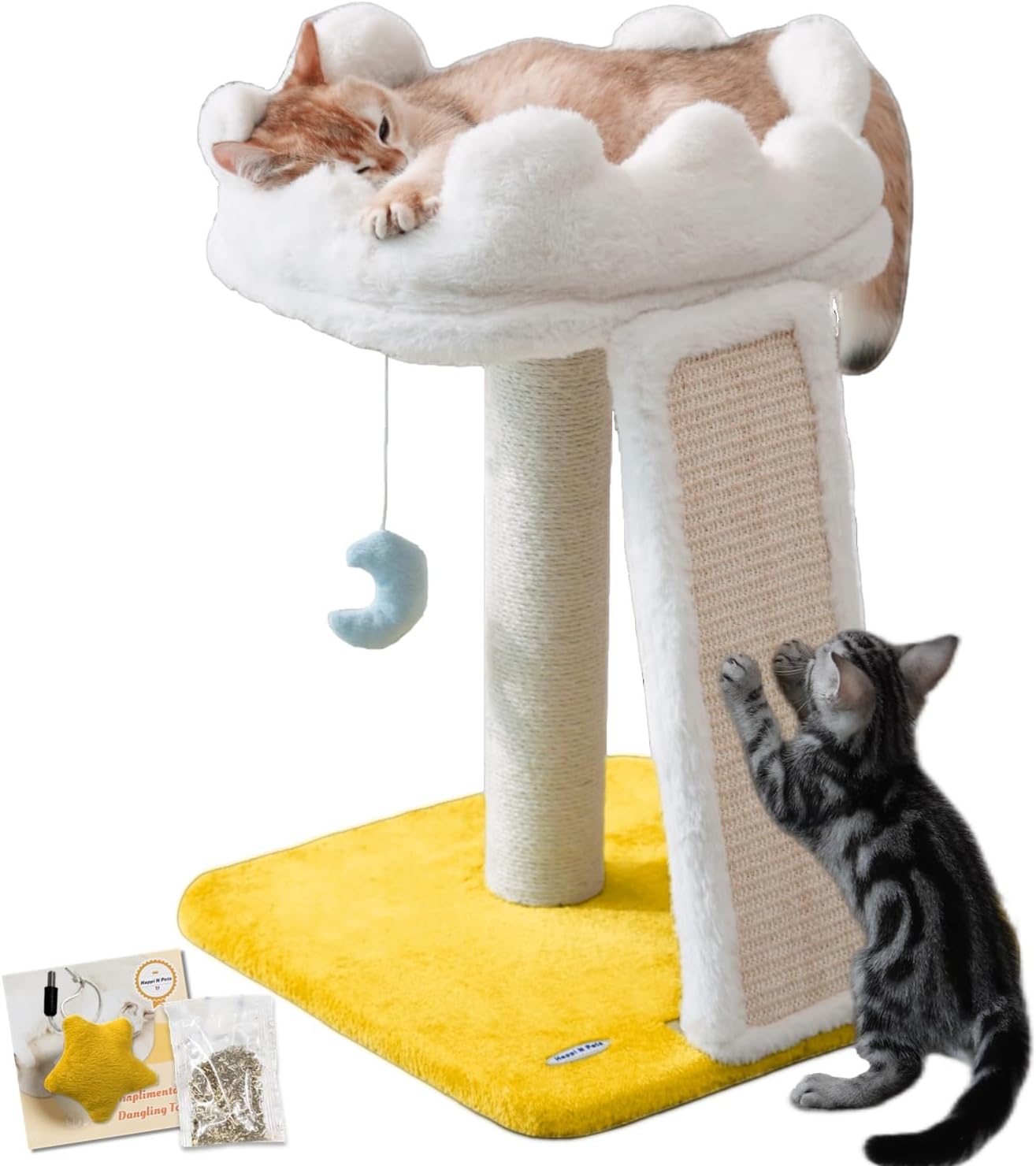 Cat Tree, Cloud Cat Tower with Soft Bed, Cat Scratching Post & Pad with Larger Perch for Window Viewing, Small Cat