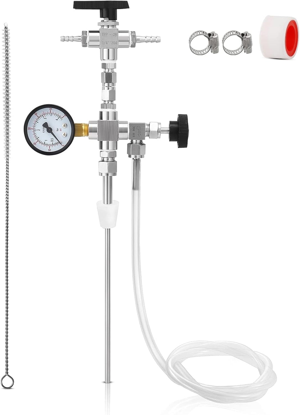 Counter Pressure Bottle Filler Stainless Steel Bottle Filler Counter Pressure Beer Bottling Wand 60psi CO2 Gauge 1/4