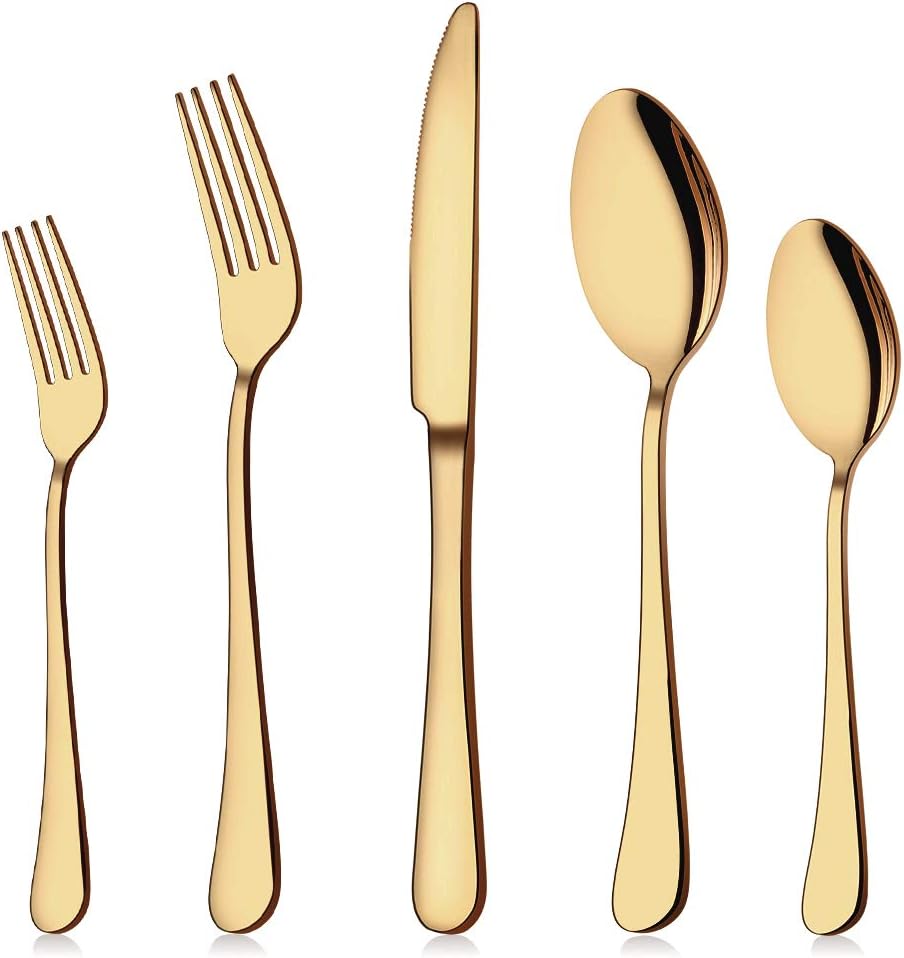 Gold Silverware Set, 40-Piece Flatware Set Service for 8
