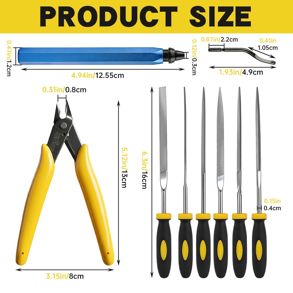 3D Print Deburring Tool Set with 10pc Multipurpose Blades Removing Burr 6Pcs Needle File 1pc Micro Wire Cutter Pliers