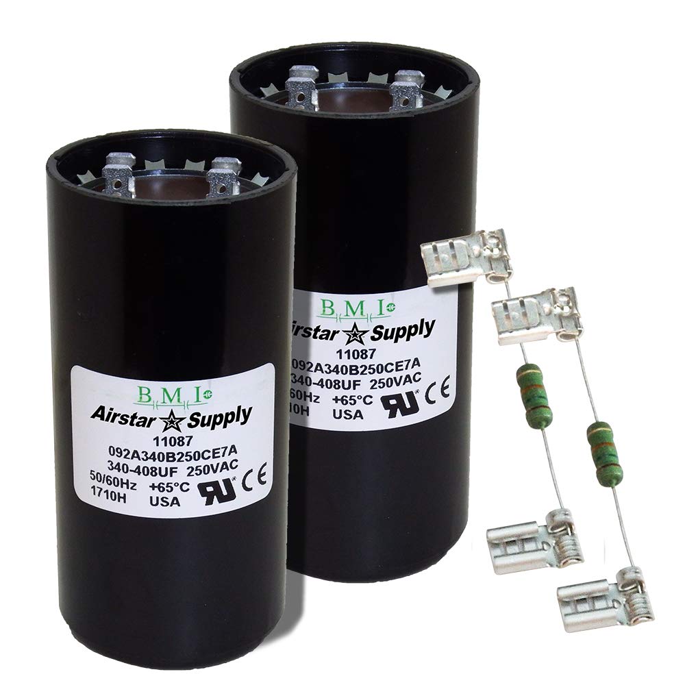 (2) Pack, 340-408 uF x 250 VAC - BMI/USA Start Capacitor # 092A340B250CE7A with Bleed Resistor