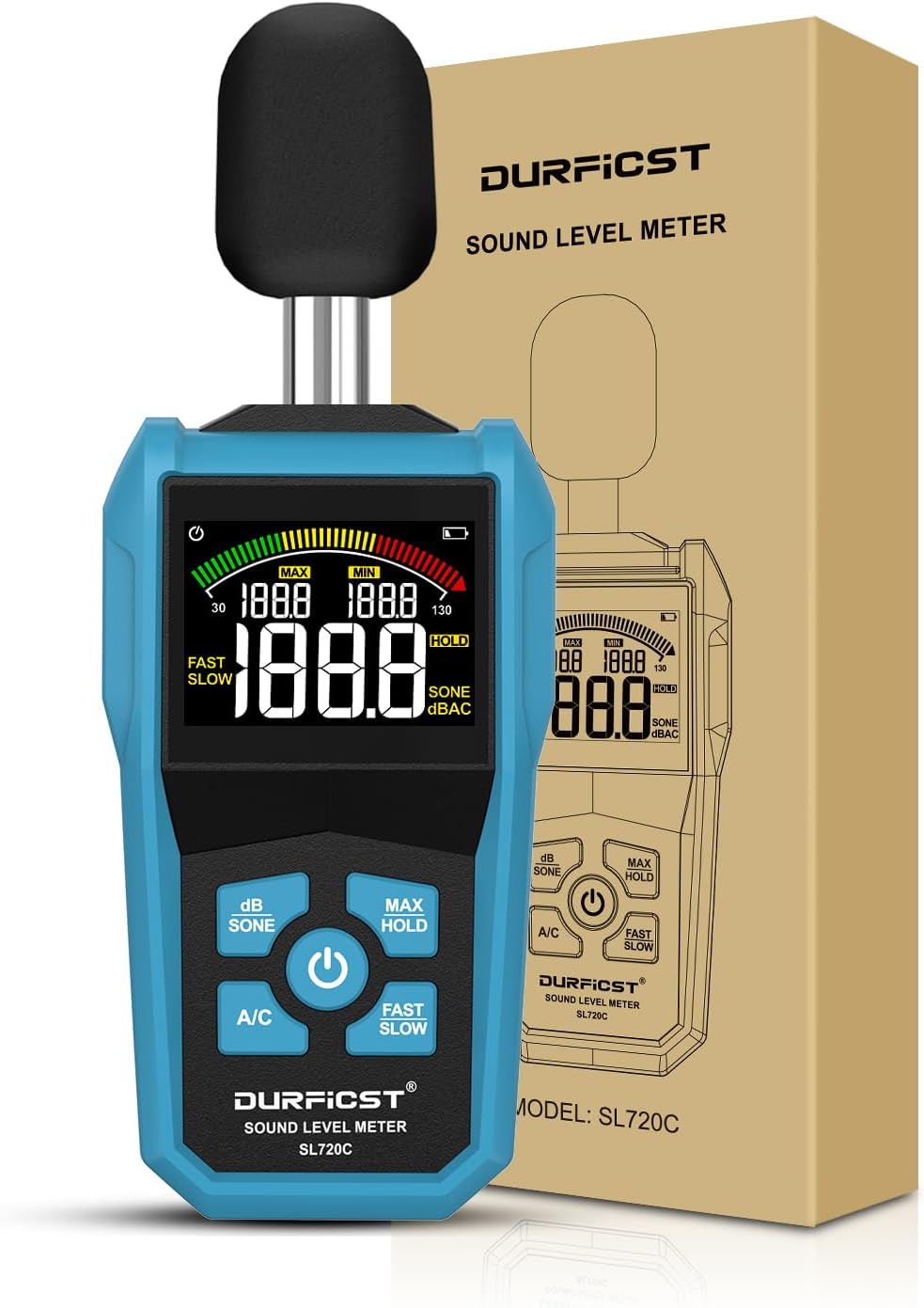 Decibel Meter, DURFICST Sound Level Meter with LCD Color Screen, 30-130dB