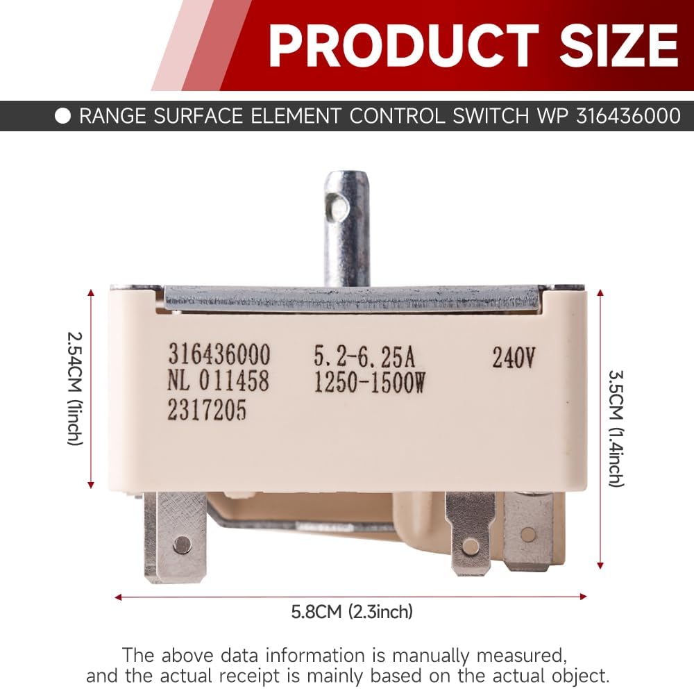316436000 6" Burner Infinite Switch Replacement for Frigidaire Electrolux Range Compatible with 316021500 1155394 AP3890378 Easy Install Durable Precise Control