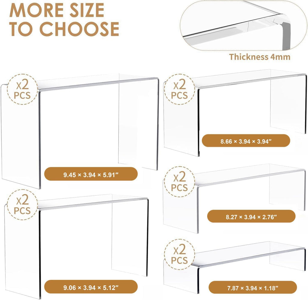 10 Pieces 2 Set (7”L~8”L~9”L) Large Display Risers, 4" Wide Clear Rectangular Stand Shelf for Showcase Collectibles