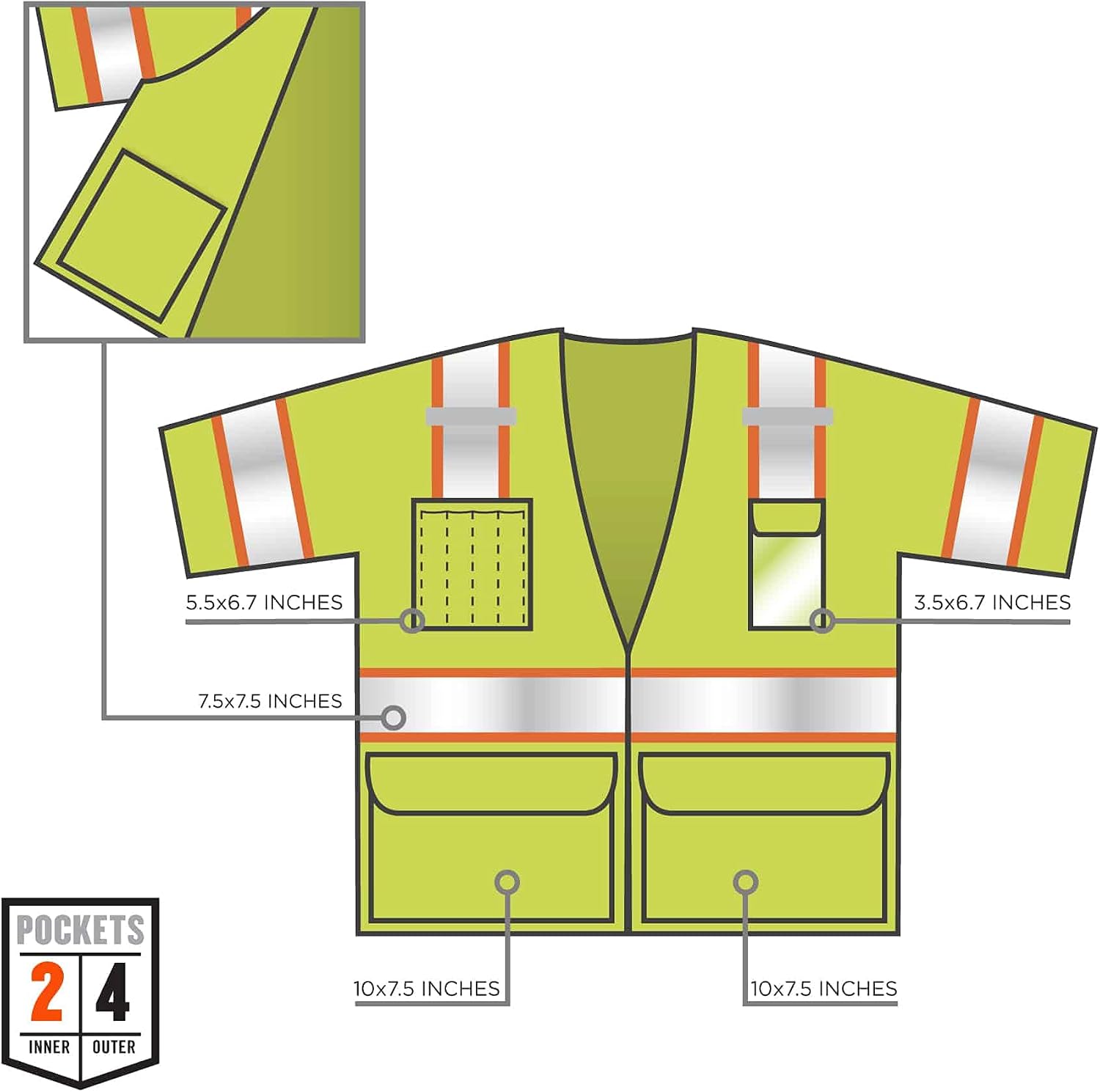 unisex adult Two-tone Hi-vis Class 3 Two Tone Hi Vis Surveyor Vest Zipper, Lime, Large-X-Large US
