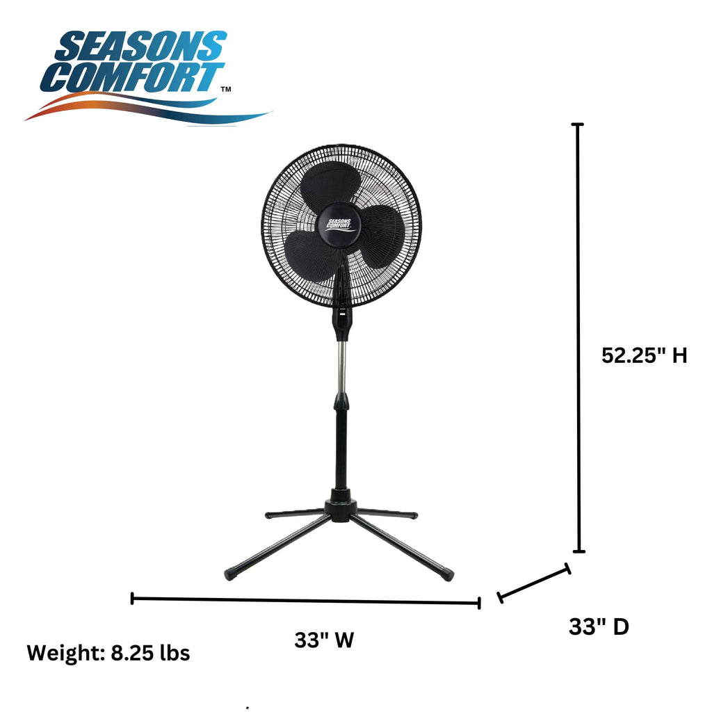 18" Pedestal Fan, Oscillating, Adjustable Height, 3 Speed