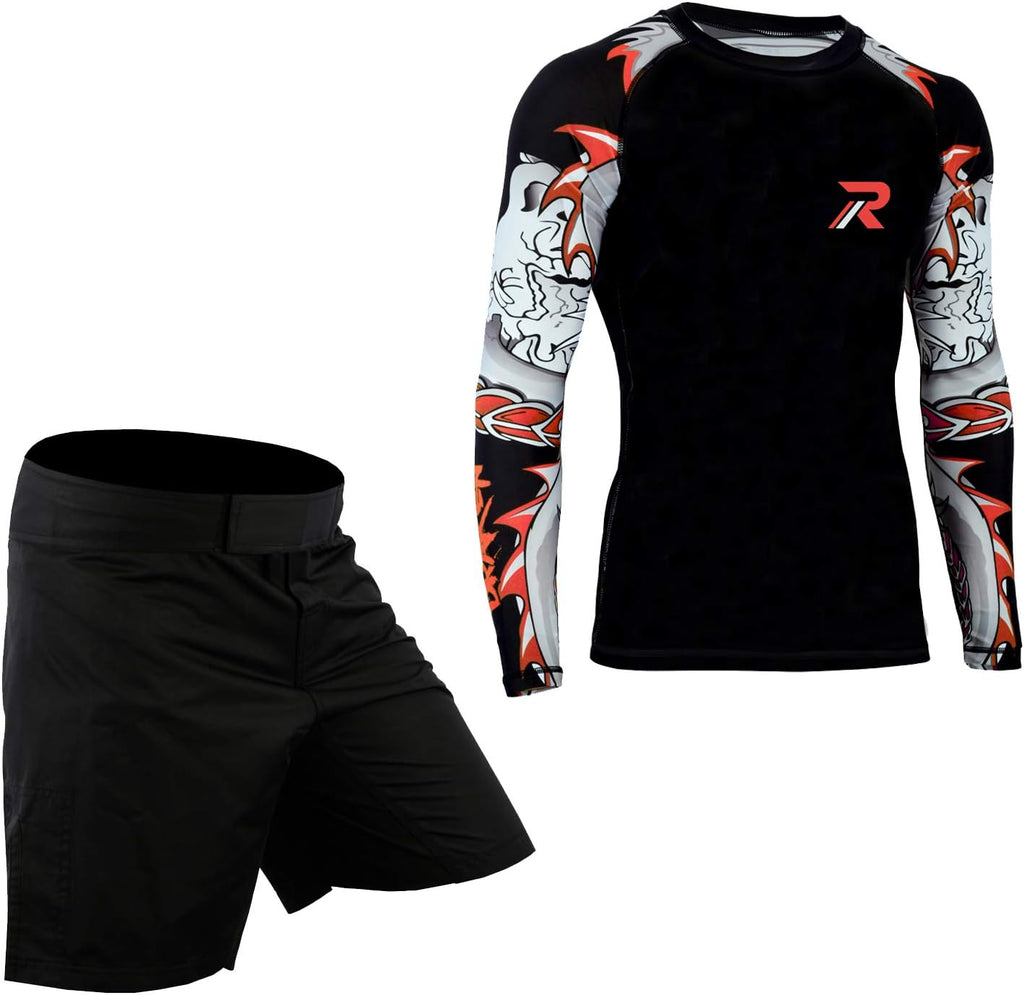 ROAR MMA Rashguard & BJJ Grappling Shorts Cage Fight Jiu Jitsu Spats No Gi Sets