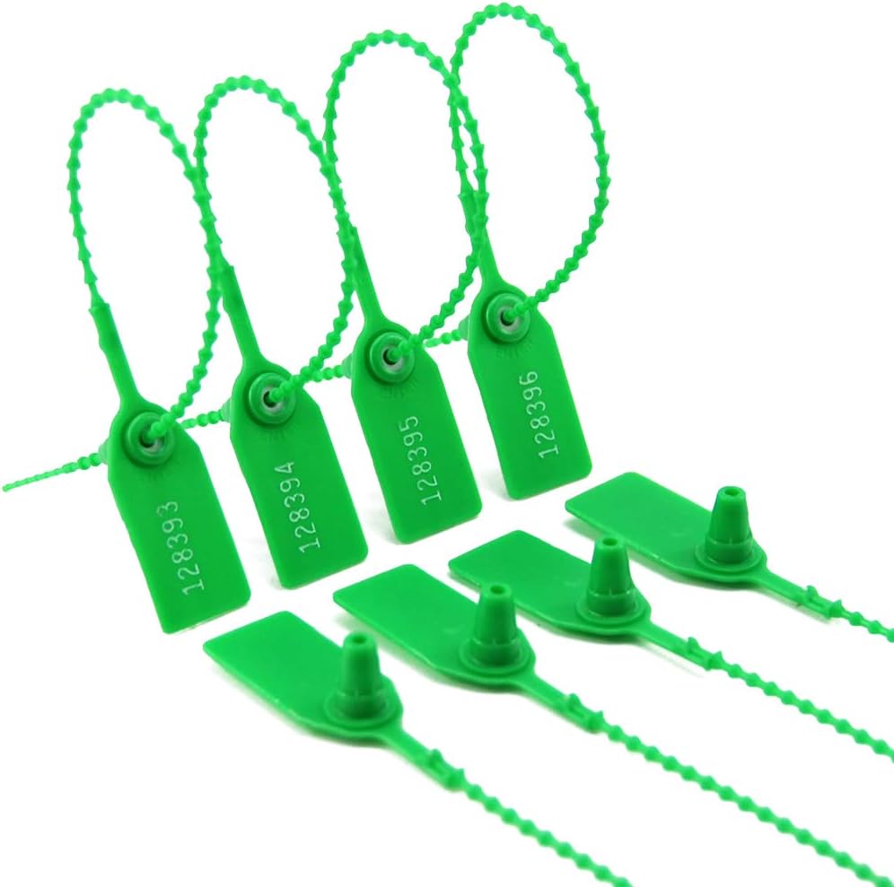 (R) 1000 Green Numbered Security Tags Plastic Tamper Proof Seals, Zip Ties for Fire Extinguishers Pull-Tite