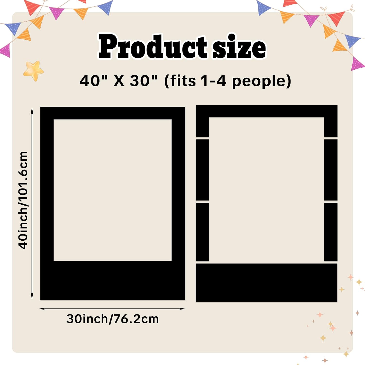 40 x 30 Inch Large Photo Booth Frame Selfie Frame,Black Blank DIY Cutout Props for Birthday,Halloween,Wedding Photo