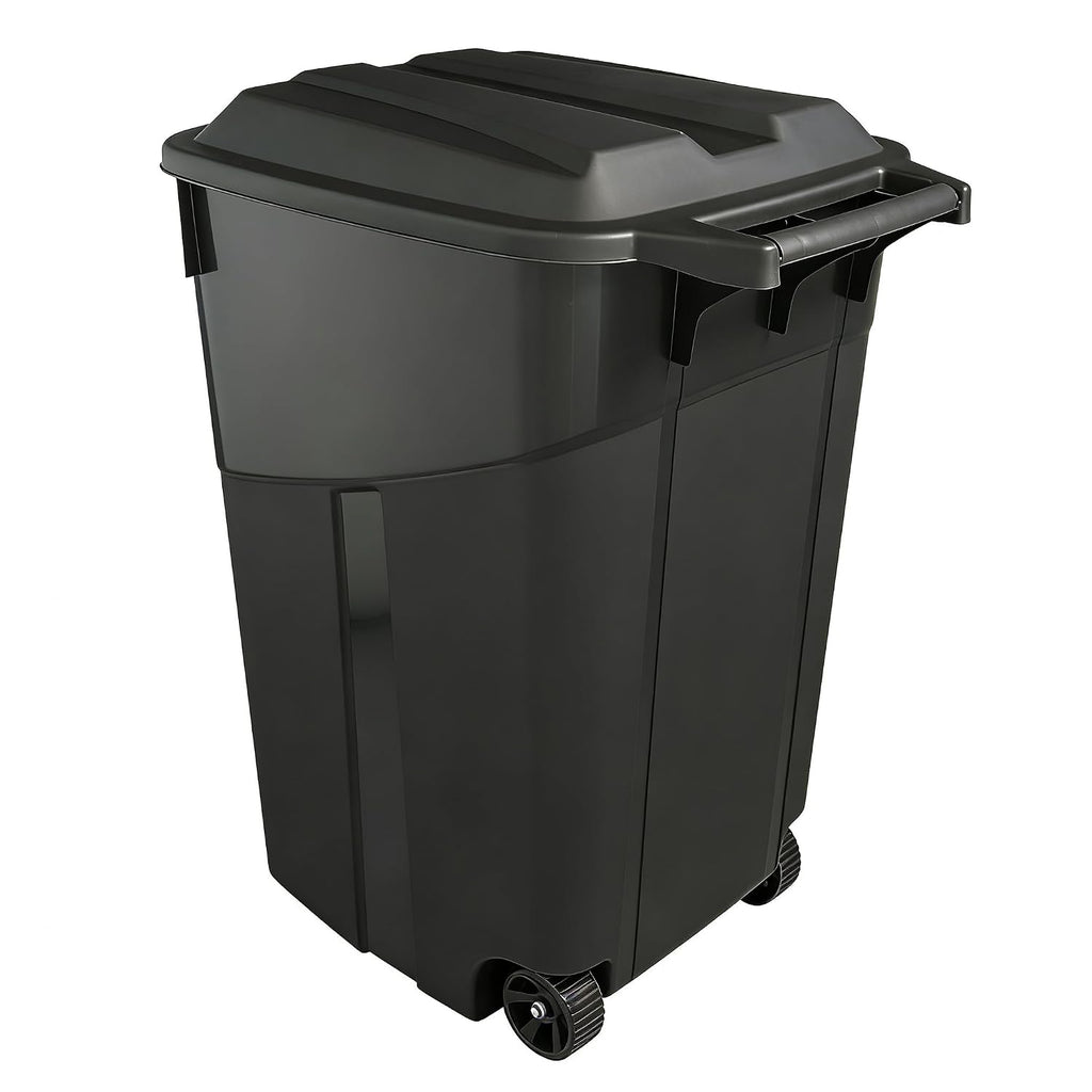 45 Gallon Trash Can with Wheels, Outdoor Trash Can with Lid, Heavy Duty Plastic Garbage Can, Click Lock Lid Design