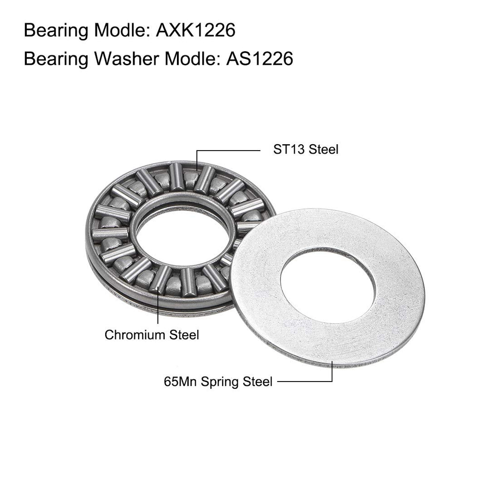 uxcell AXK1226 Thrust Needle Roller Bearings with Washers 12mm Bore 26mm OD 2mm Width 10pcs