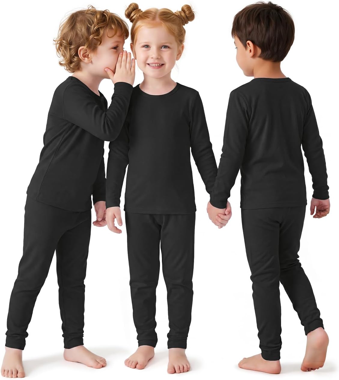3 Sets Thermal Base Layer, Underwear for Kids on Winter | Fleece Lined, Moisture Wicking, 4 Way Stretch Long Johns