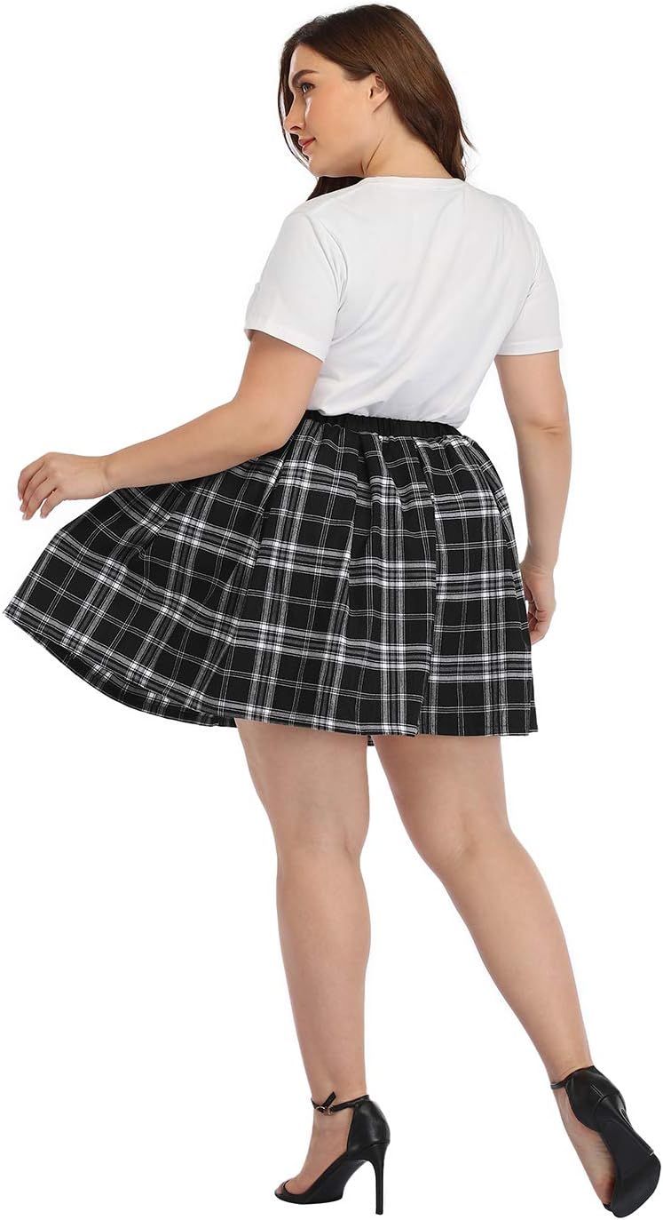 Plus Size Skirt Plaid Mini Skater Skirts Pleated School Girl