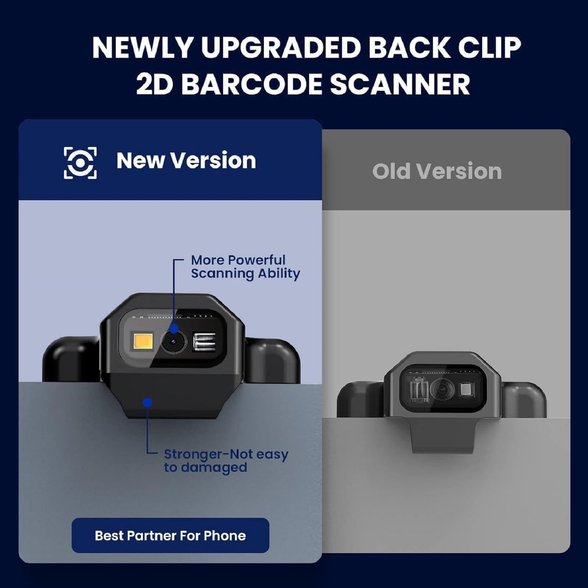 Bluetooth 1D 2D QR Back Clip Phone Barcode Scanner Wireless