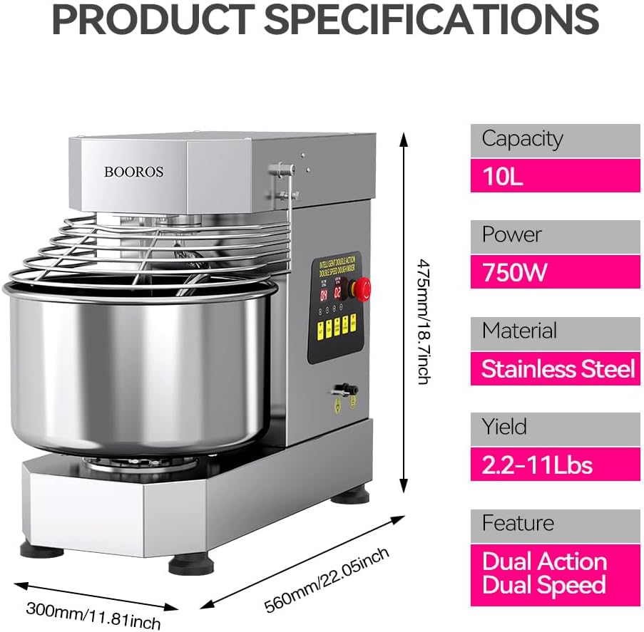 750W Commercial Dough Mixer,10.5 Qt Capacity, Heavy Duty