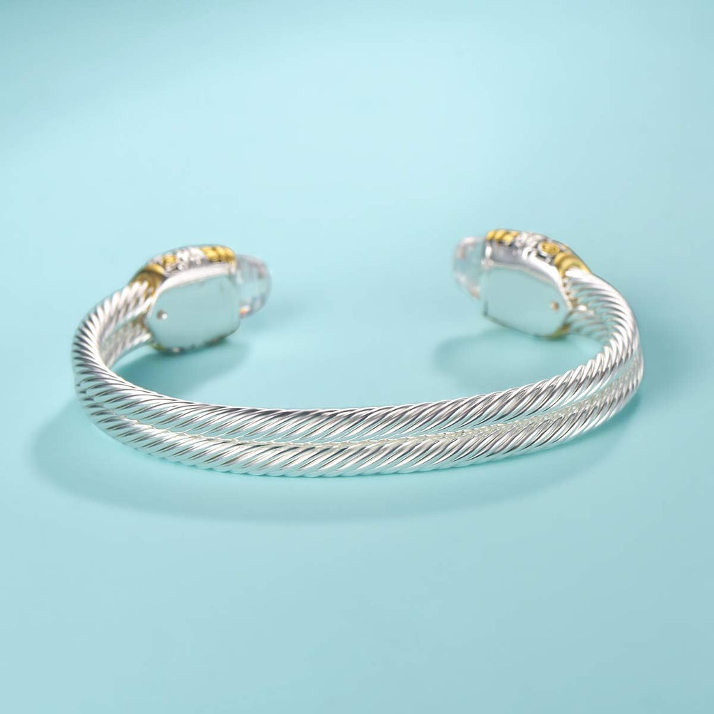 Designer Inspired Jewelry Double Cable Wire Facet CZ Antique Bangle Elegant Beautiful