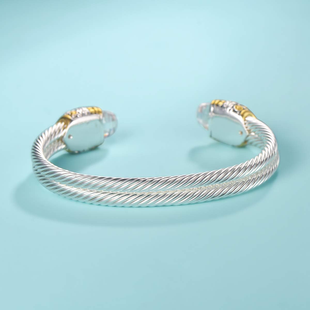 Designer Inspired Jewelry Double Cable Wire Facet CZ Antique Bangle Elegant Beautiful
