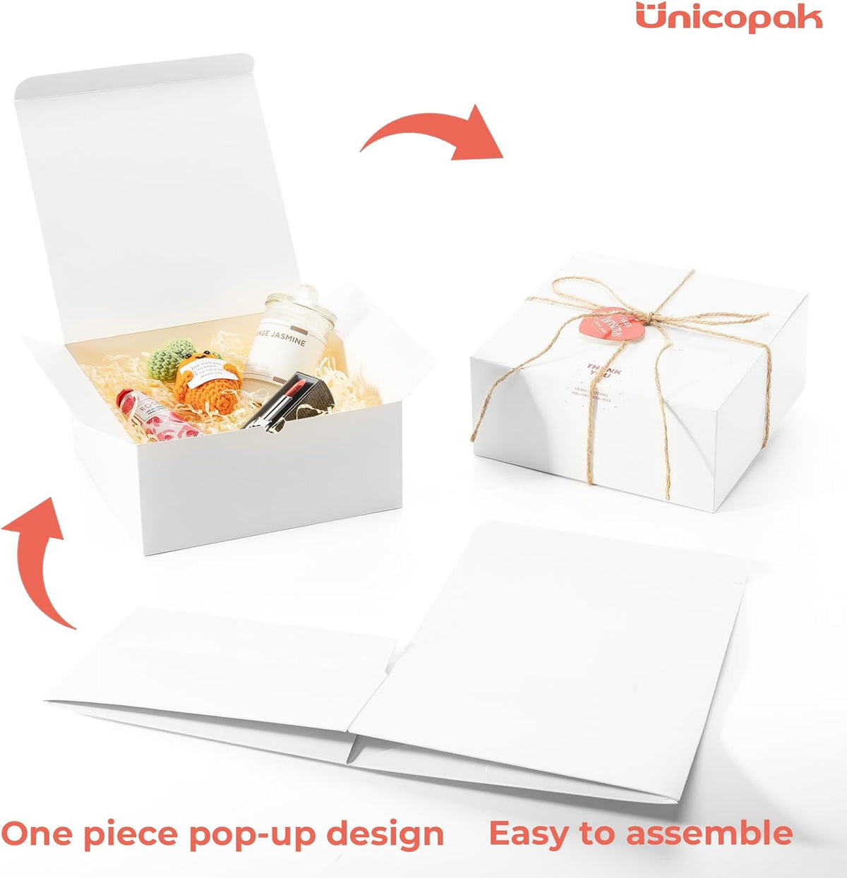 6 Pack 8x8x3.5 Inch Medium White Gift Boxes with Lids for Presents