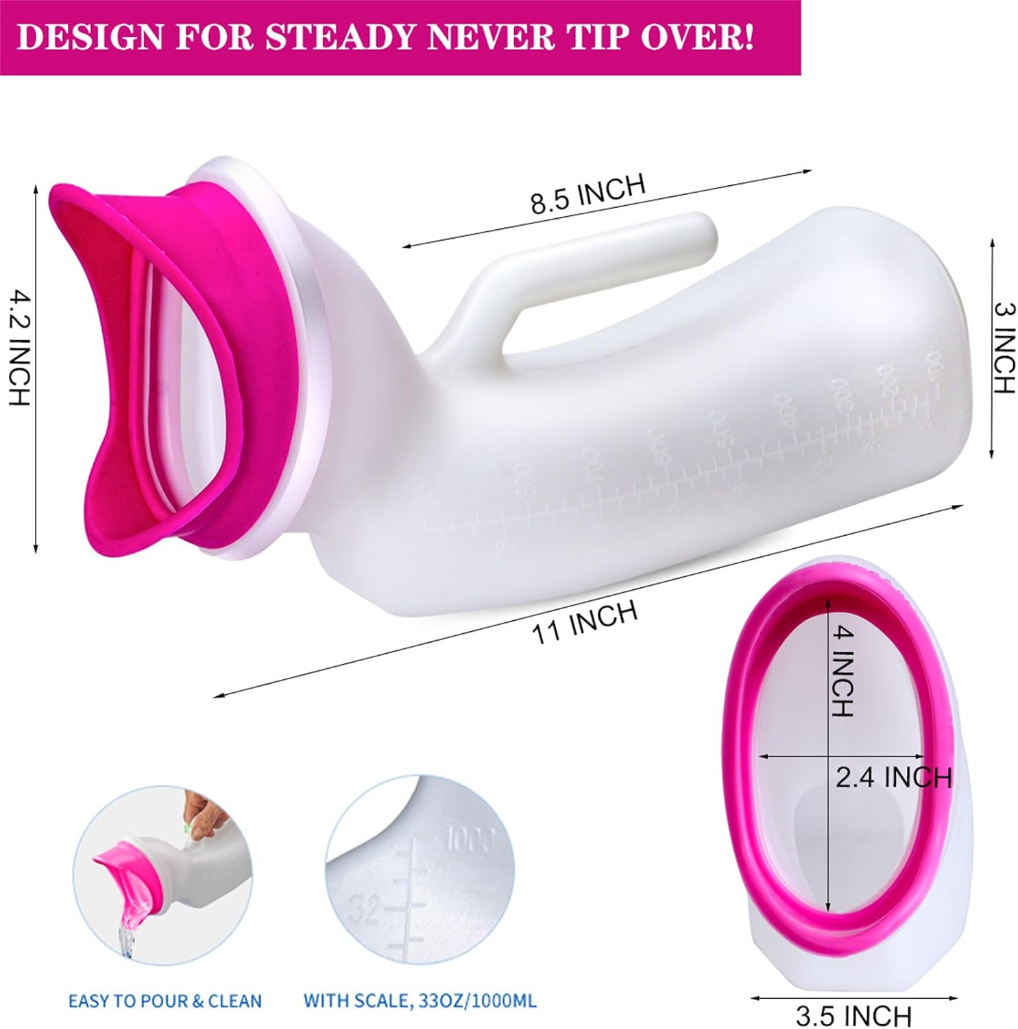 Urinals for Women and Men Portable Unisex Urinal Bottle 1000ml Female Urination Device Pee Bottles for Emergency