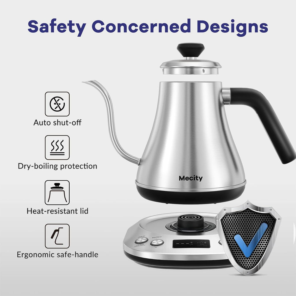 Electric Gooseneck Kettle With LCD Display Automatic Shut Off Retro Coffee Kettle Temperature Control Hot Water
