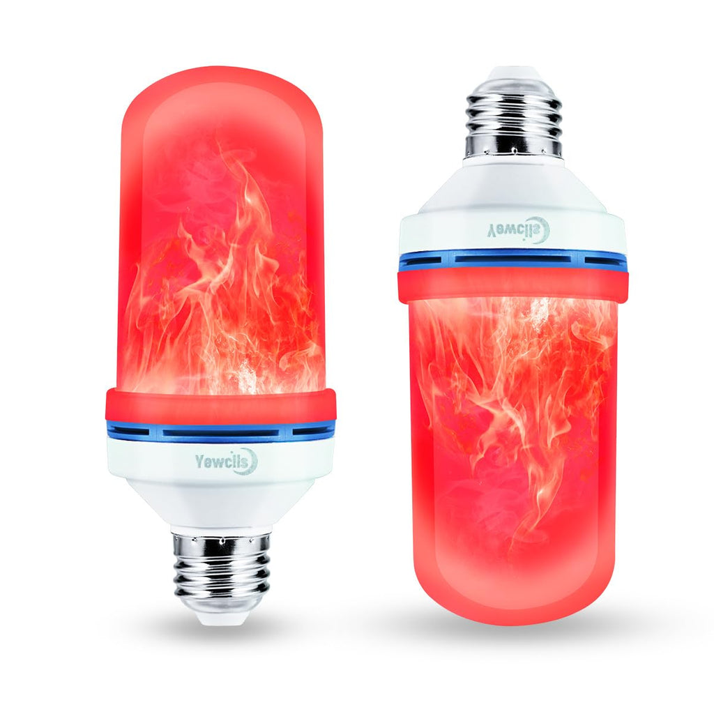 LED Flickering Light Bulbs, 4 Modes E26 Base Fire Light Bulbs with Gravity Sensor (Red - 2 Pack)