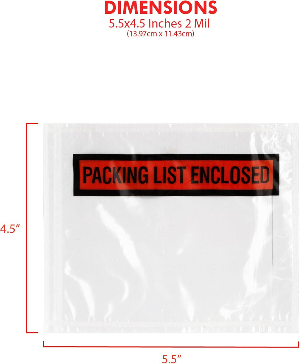 4.5"x5.5" Packing List Envelopes, 1000 Pack, 2 Mil, Self-Adhesive, Shipping