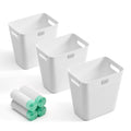 Slim Trash Can 3-Pack, 2.2 Gallon Plastic Wastebasket for Bathroom, Bedroom, Office, Kitchen with 4 Rolls Bags, White
