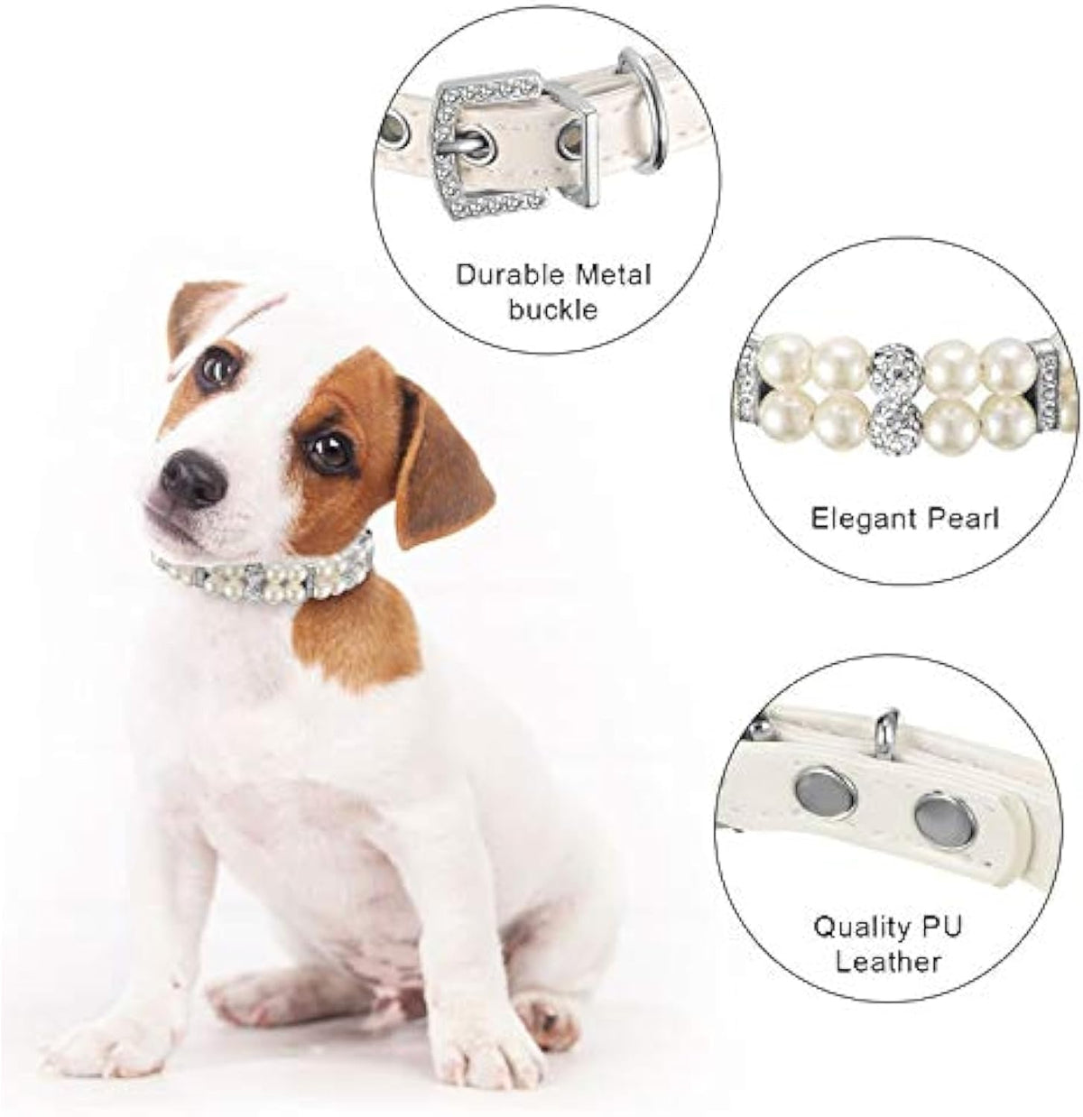 2 Pcs Pet Dog Pearl Collar and Necklace Set, White, M