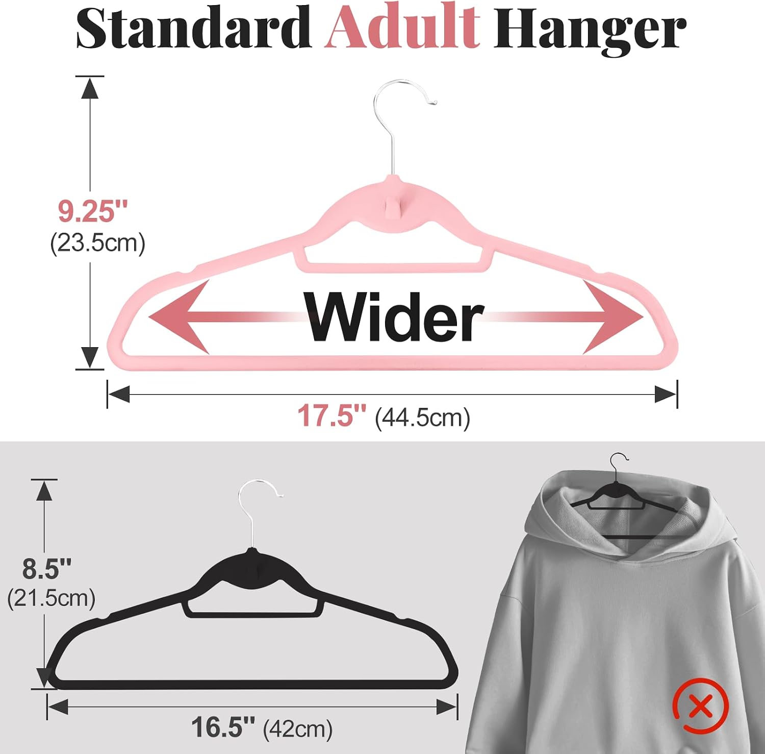 Velvet Felt Stackable Hangers 50 Pack, Thin & Space Saving, Pink | Non Slip, 15Lbs Capacity Heavy Duty With 360°