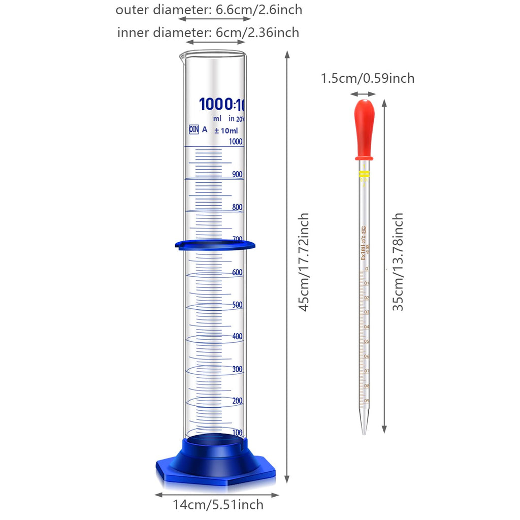 Thick Glass Graduated Cylinder Measuring Liquid Lab Cylinders with Anti-falling Plastic Base and Bumper Guard (glass