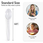 [300 Count] Clear Heavy Duty Plastic Spoons, Disposable Silverware Spoons Bulk, Plastic Cutlery Utensils Set, Solid