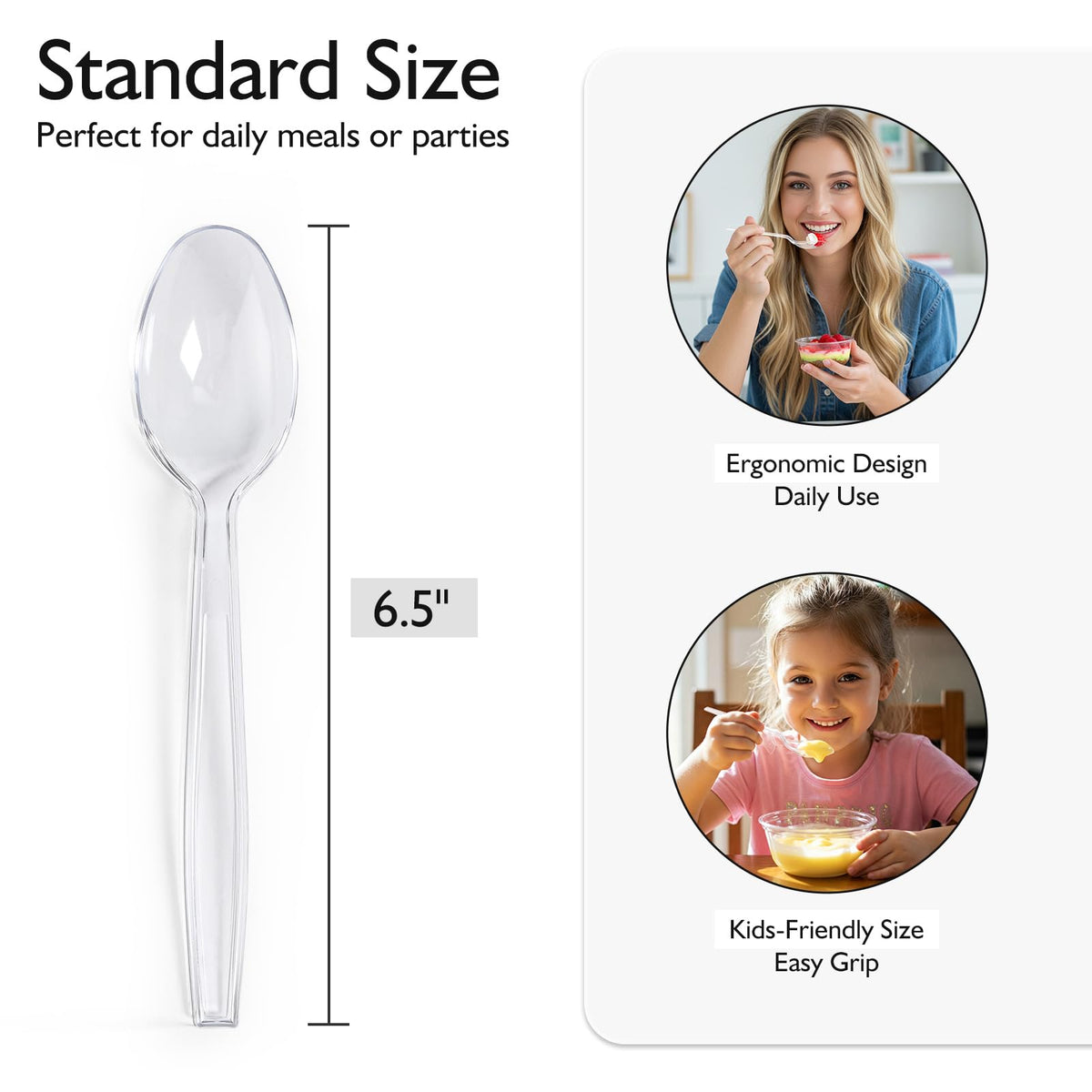 [300 Count] Clear Heavy Duty Plastic Spoons, Disposable Silverware Spoons Bulk, Plastic Cutlery Utensils Set, Solid