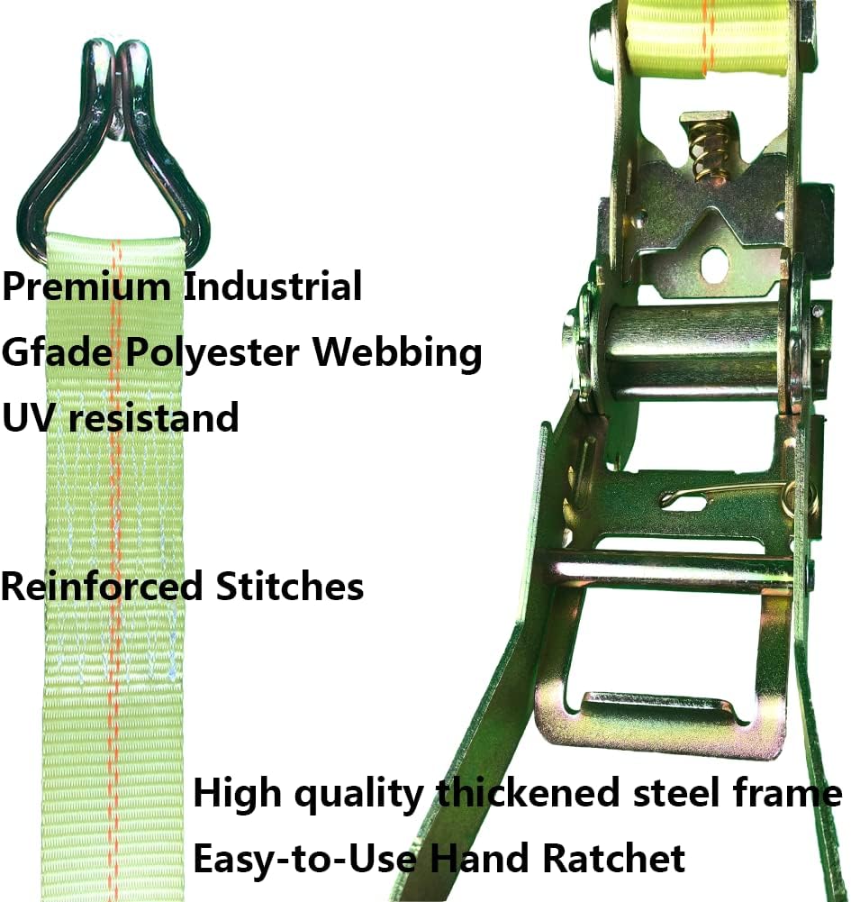 Ratchet Straps - 2" x 17' Heavy Duty Cargo Straps, Load up to 10000Lbs, Double J Hooks for Trucks, Moving Appliances